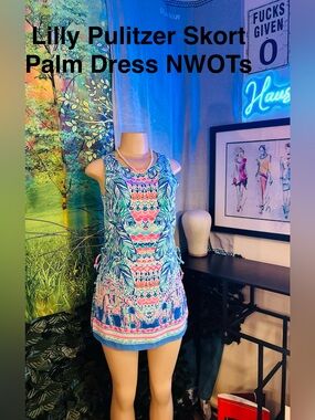 Lilly Pulitzer Palm Print Skort Dress - Bright Blue & Pink | Size: 0 | NWOTs